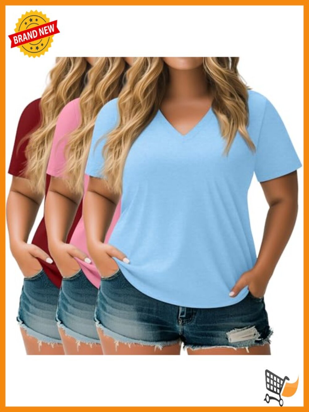 3 Pack Plus Size V Neck T-Shirts Short Sleeve Tees